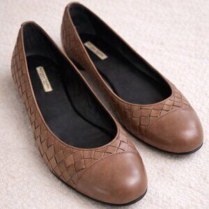 Bottega Veneta Intrecciato Leather Ballet Flats Brown IT 39.5